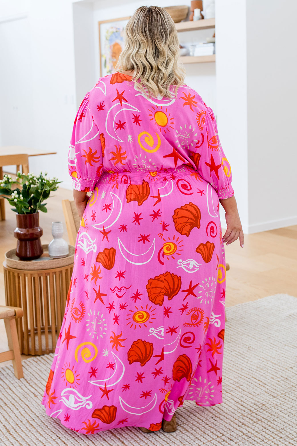 Martha Midi Dress Seaside Print Pink