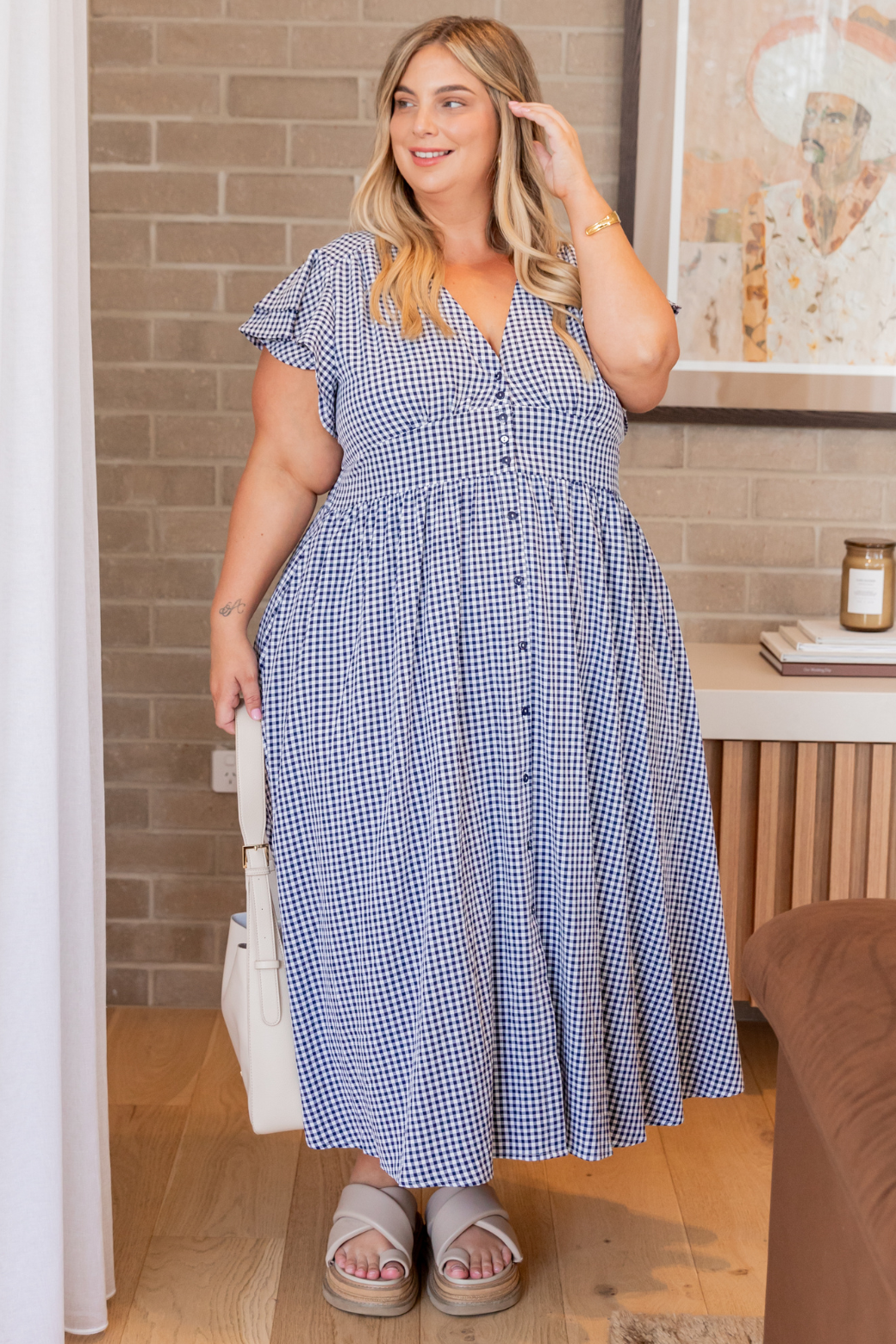 Melanie Midi Dress Navy Gingham
