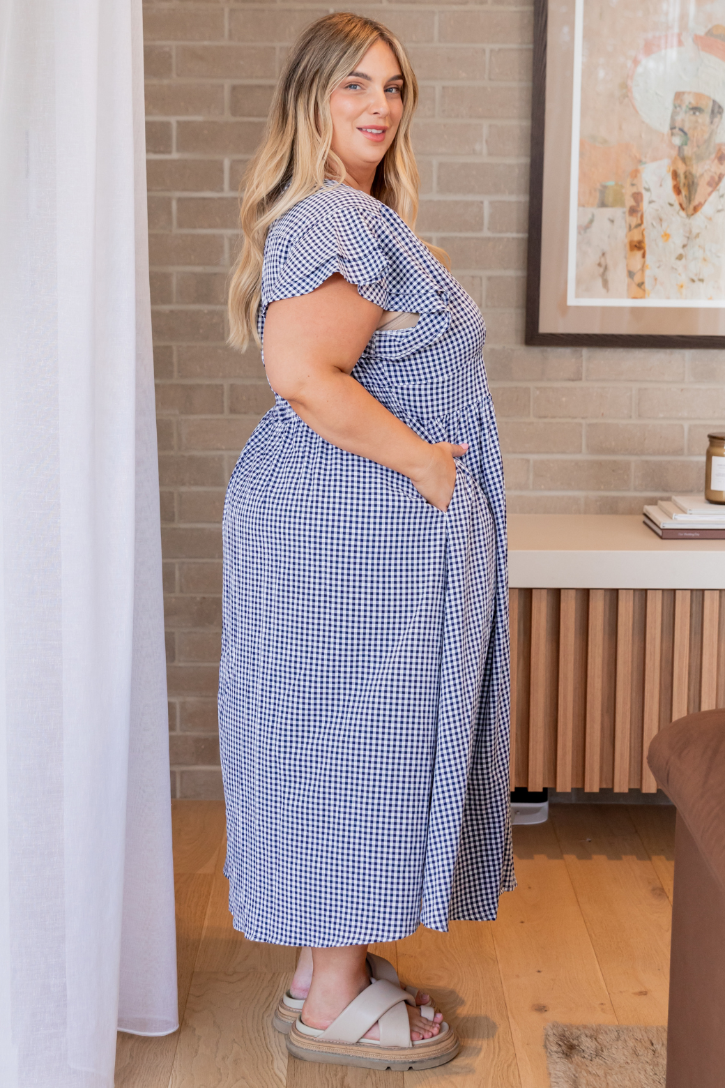 Melanie Midi Dress Navy Gingham