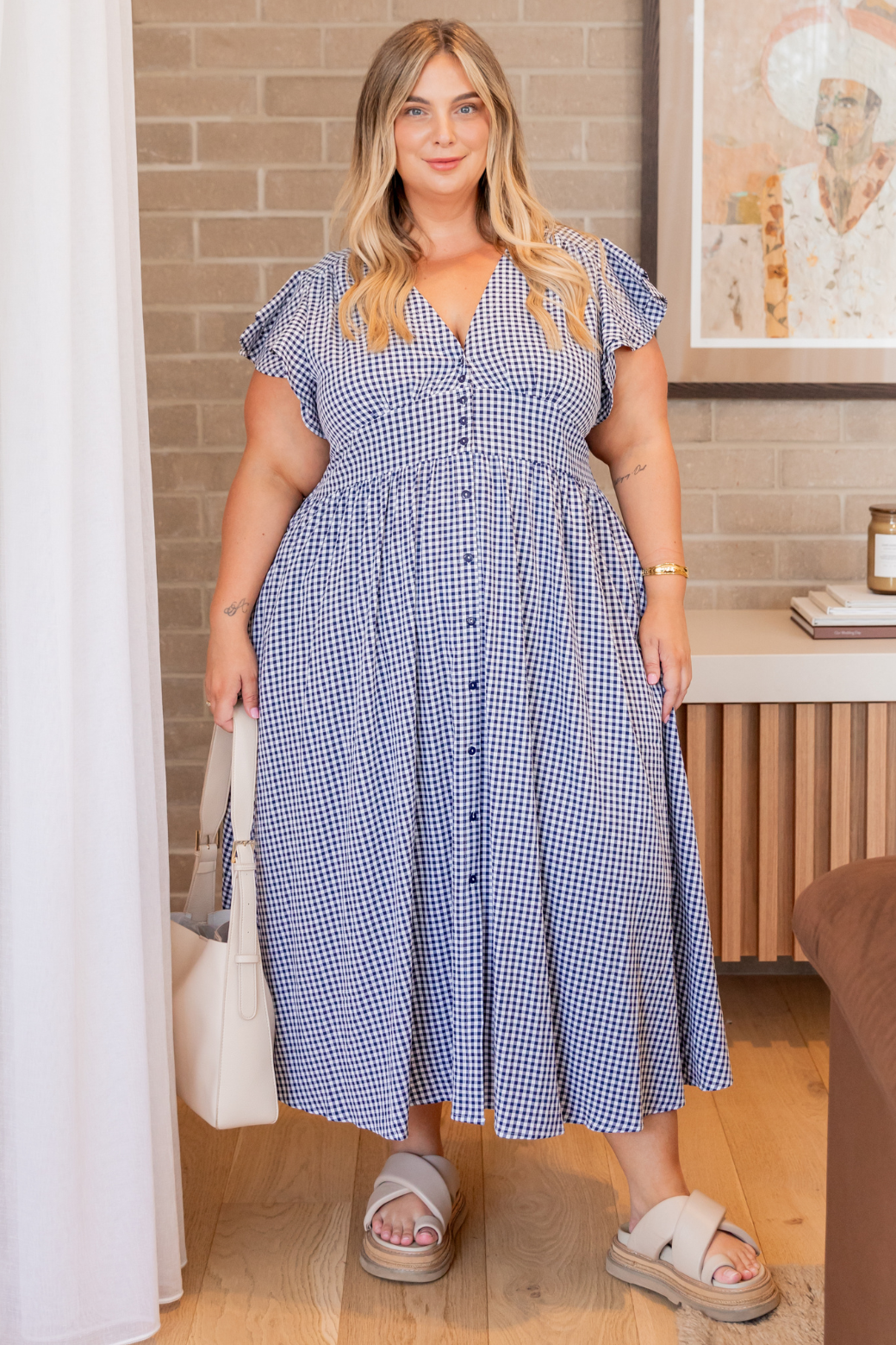 Melanie Midi Dress Navy Gingham