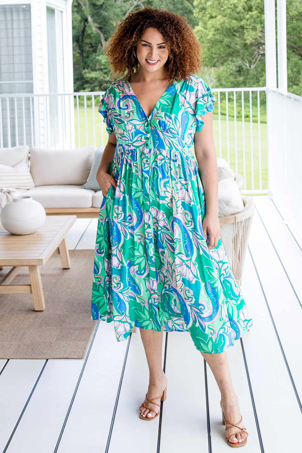 Melanie Midi Dress Seychelles Print Green