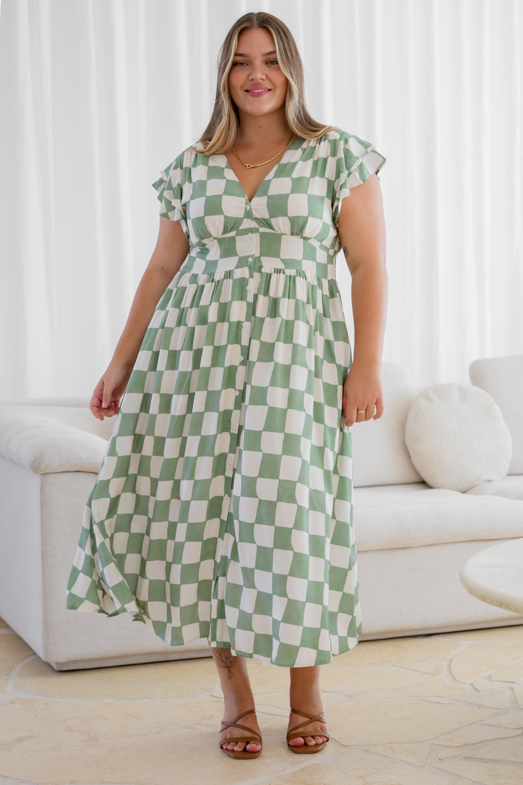 Melanie Midi Dress Sage Check