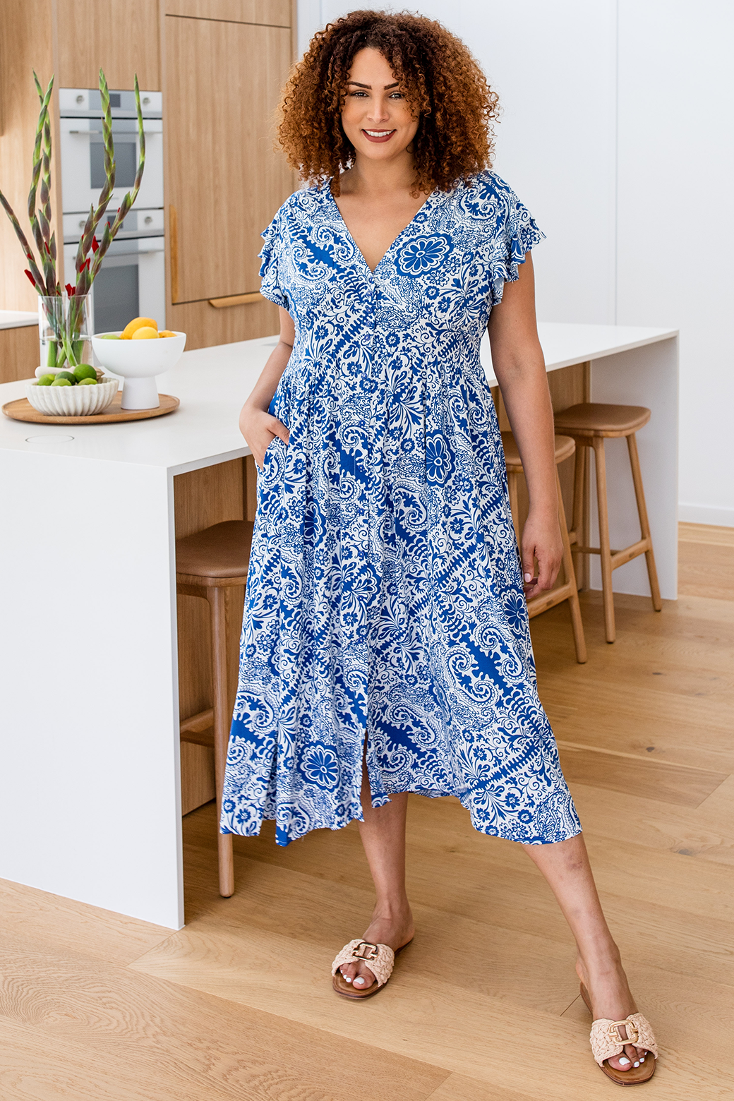 Melanie Midi Dress Wonder Print Blue