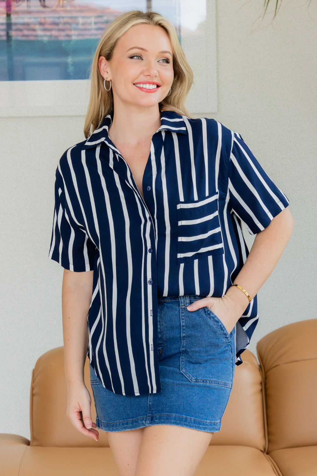 Melrose Shirt Navy Stripe