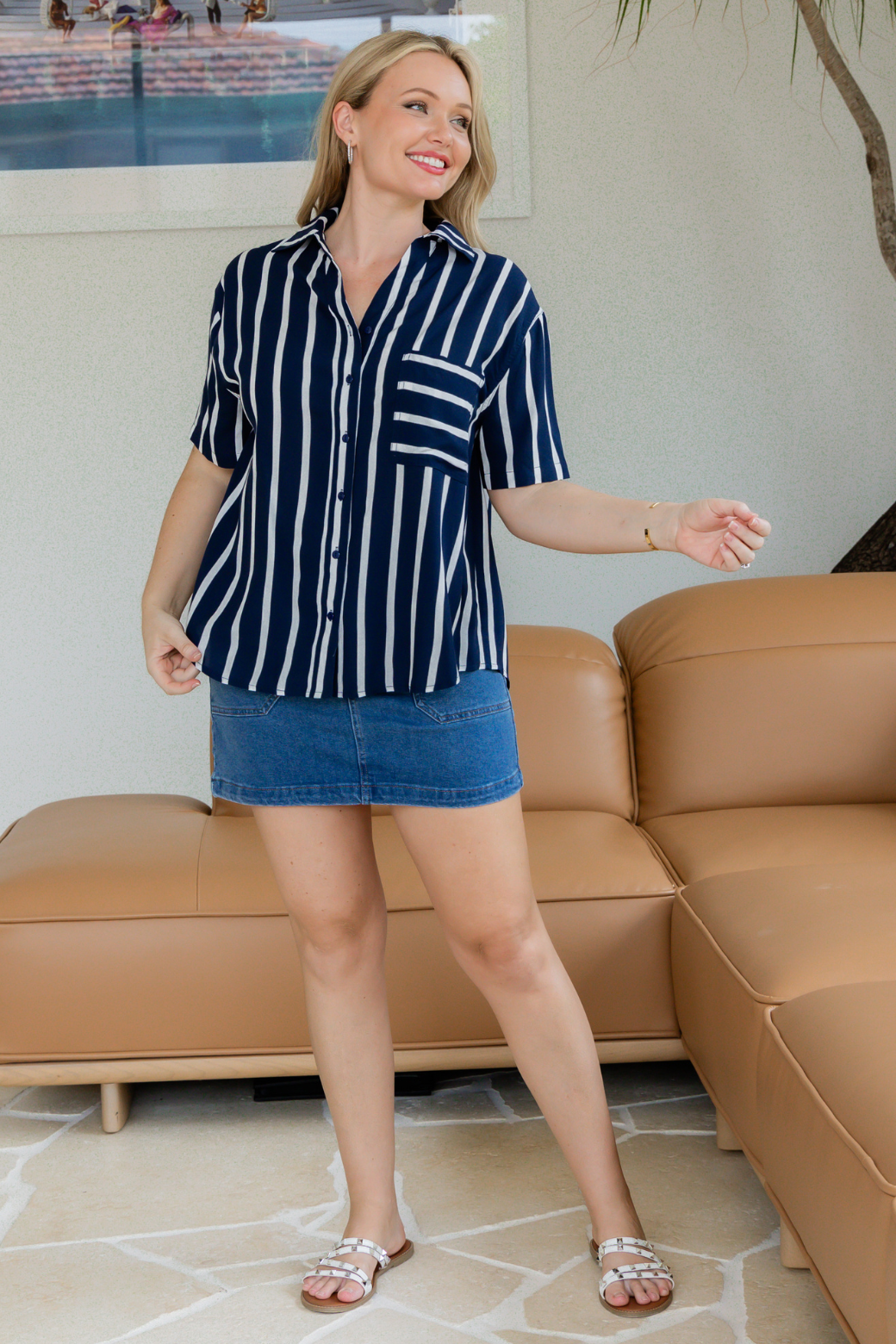 Melrose Shirt Navy Stripe