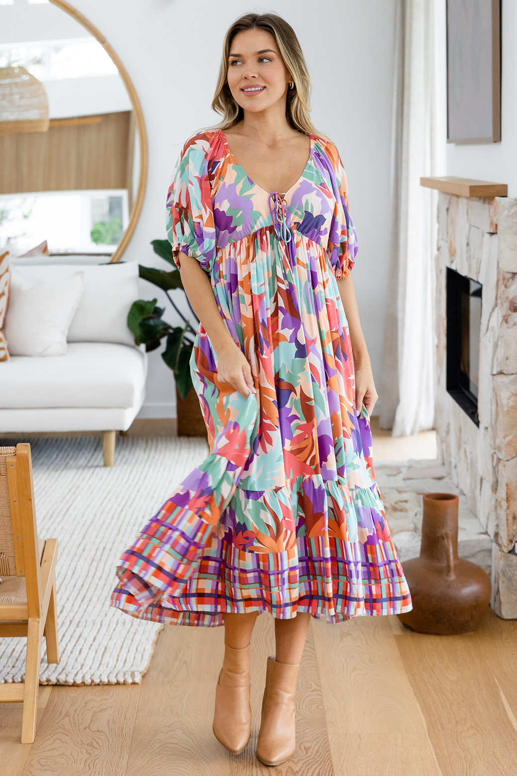 Final Sale | Mikayla Midi Dress Phoenix Print Multi