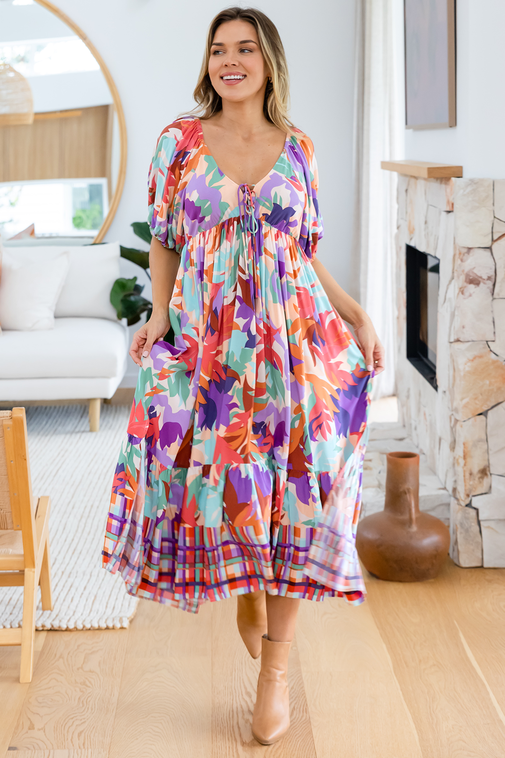 Final Sale | Mikayla Midi Dress Phoenix Print Multi