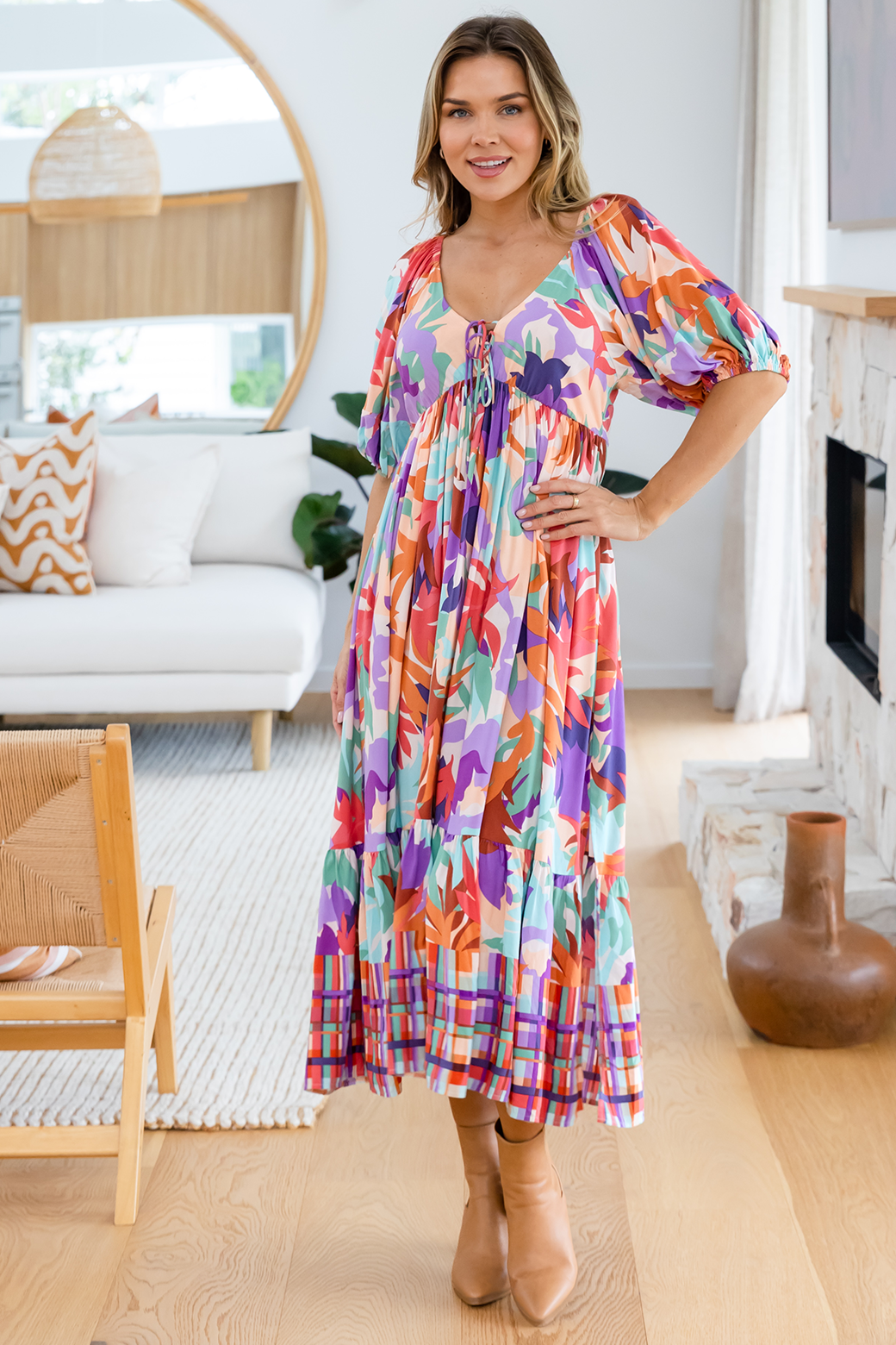 Final Sale | Mikayla Midi Dress Phoenix Print Multi