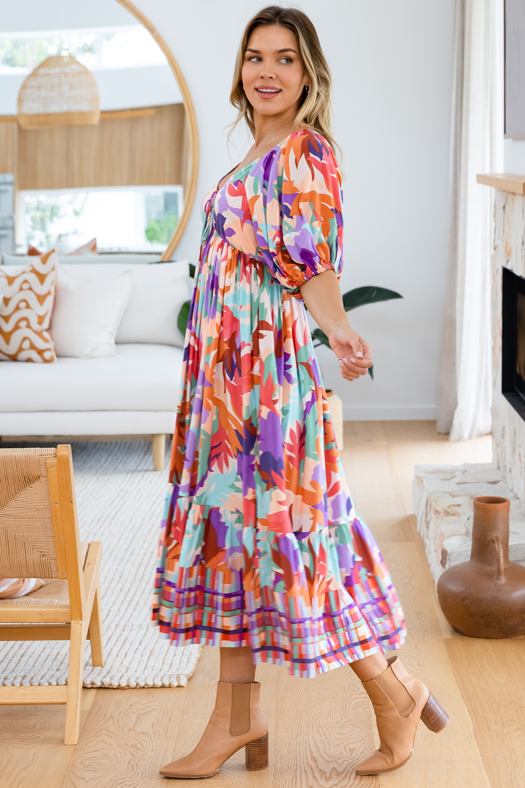 Final Sale | Mikayla Midi Dress Phoenix Print Multi