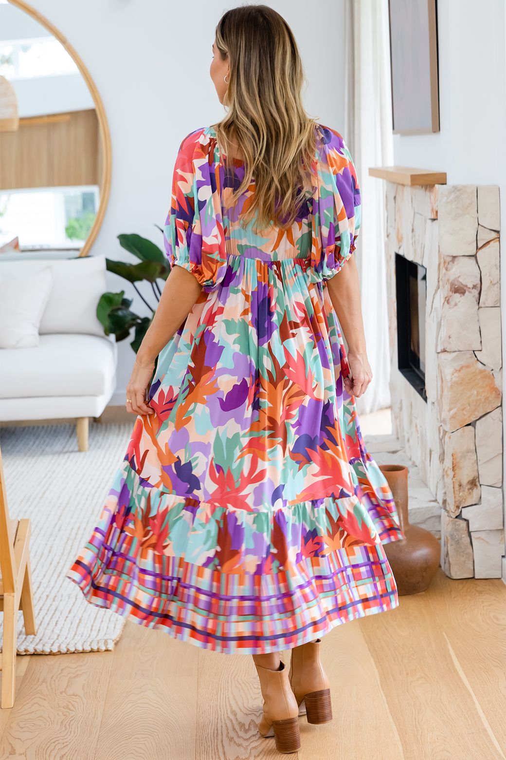 Final Sale | Mikayla Midi Dress Phoenix Print Multi