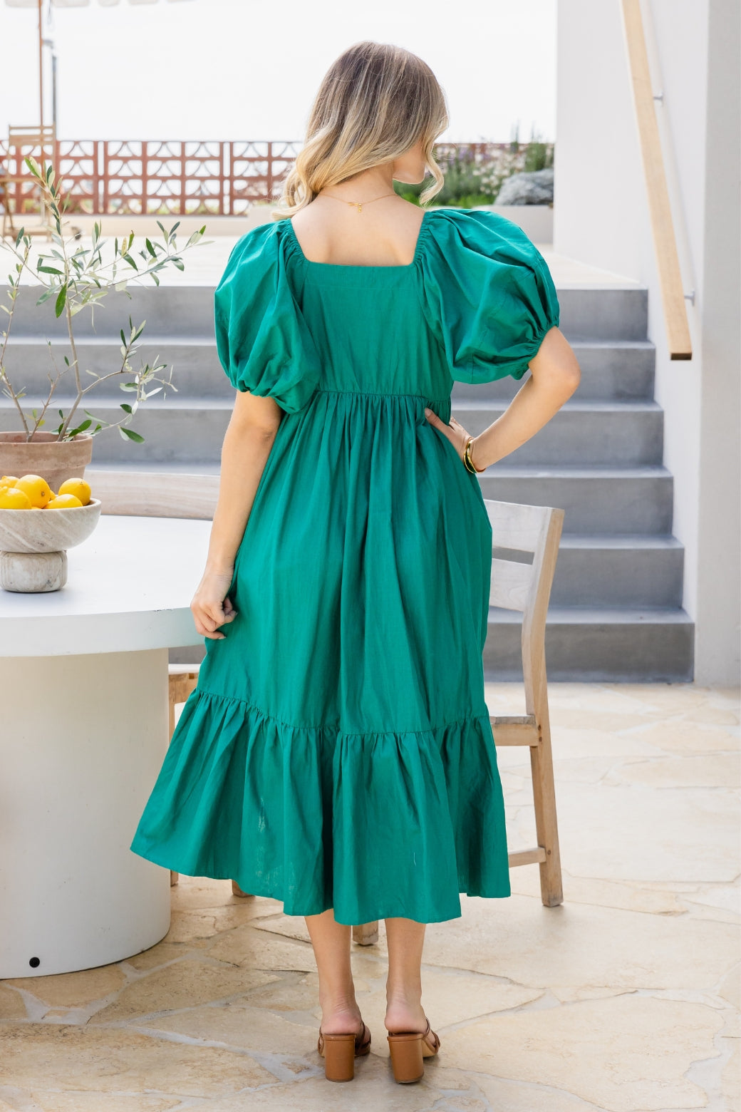 Mikayla Puff Sleeve Midi Dress Emerald | Orange Sherbet Orange Sherbet Boutique Mikayla Puff Sleeve Midi Dress Emerald | Orange Sherbet Orange Sherbet Boutique