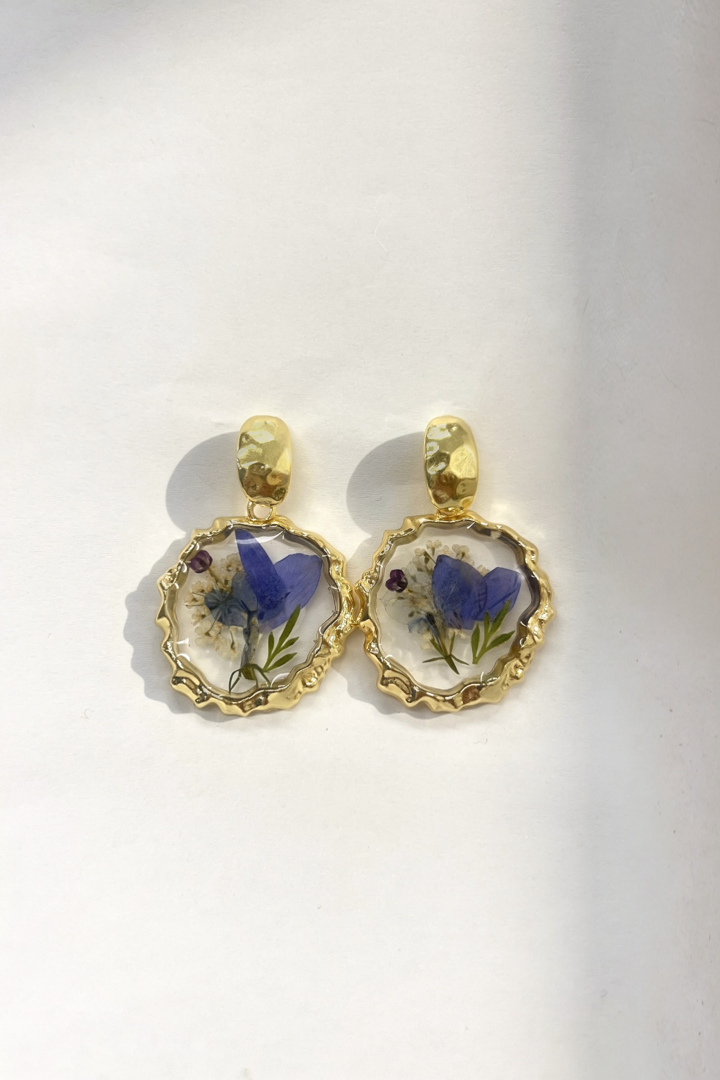 Molten Pressed Flower Resin Earrings Purple