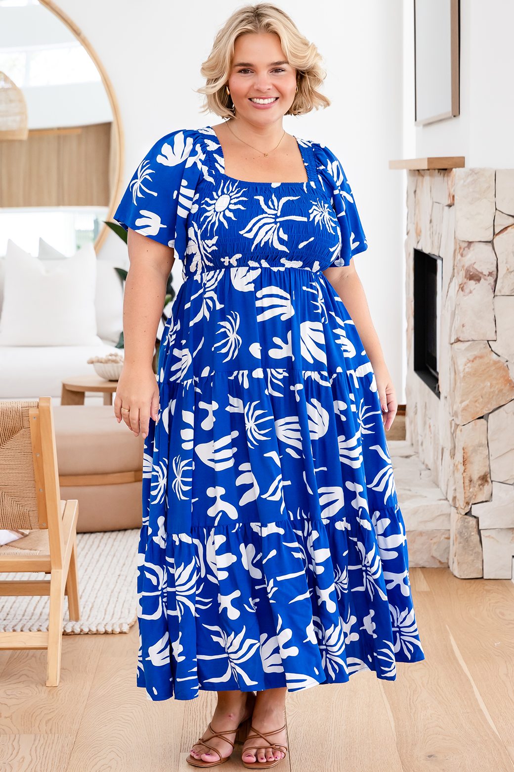 Monique Midi Dress Bora Print Blue
