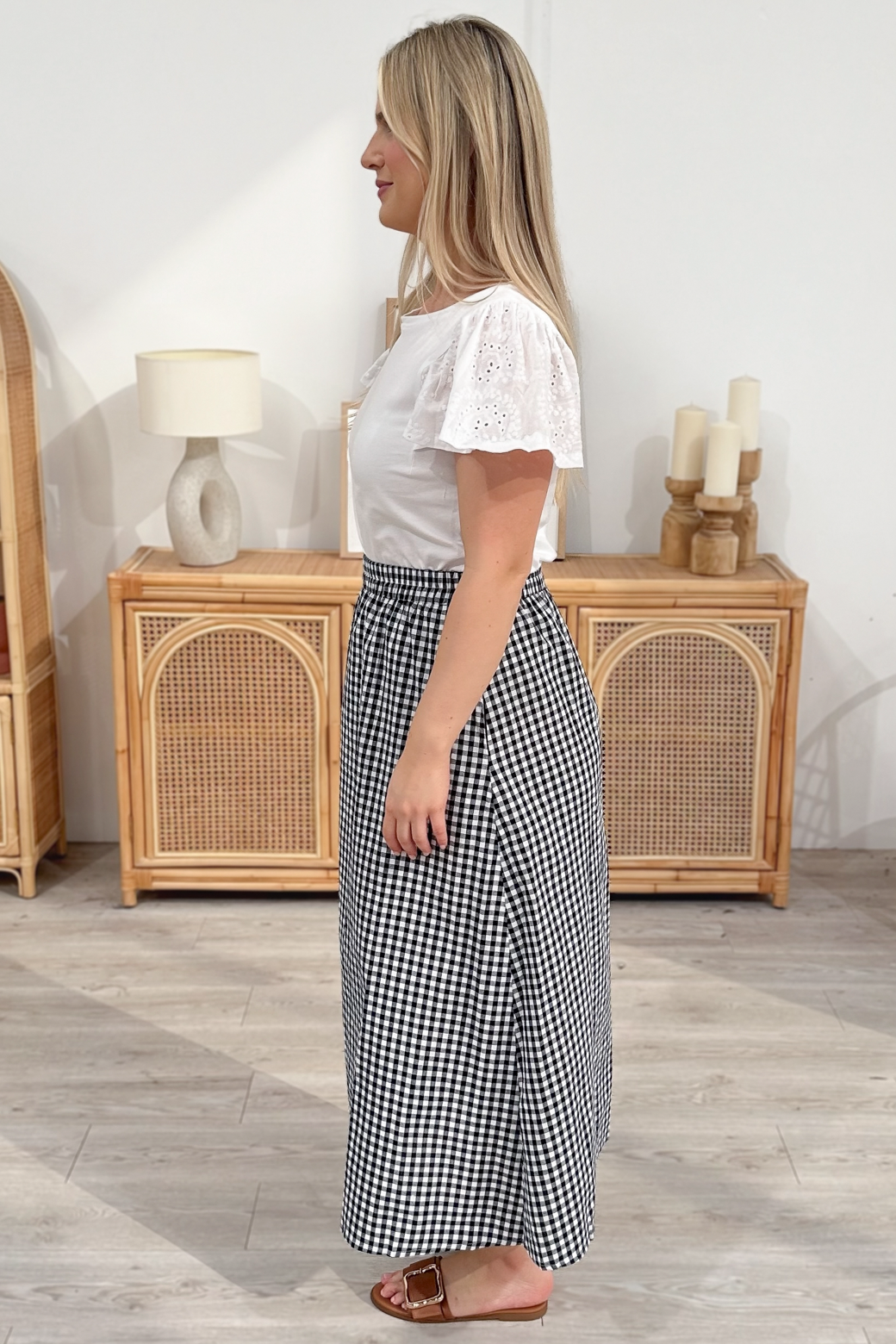 Morrisey Midi Skirt Navy Gingham