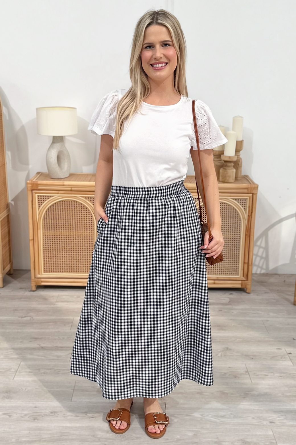 Morrisey Midi Skirt Navy Gingham