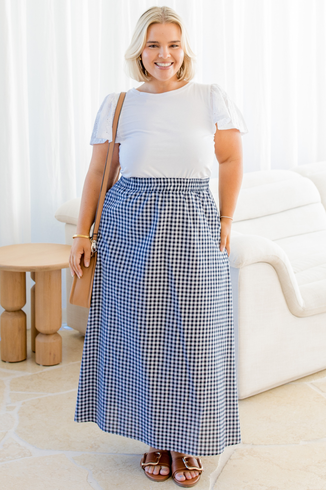 Morrisey Midi Skirt Navy Gingham