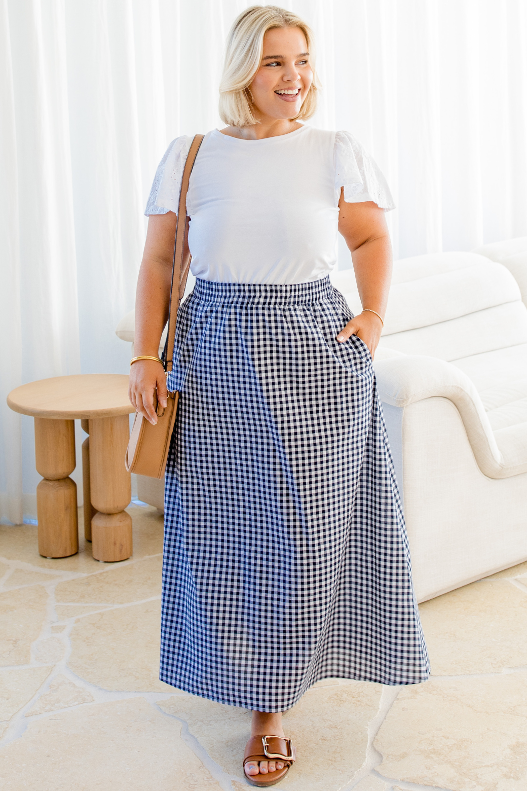 Morrisey Midi Skirt Navy Gingham