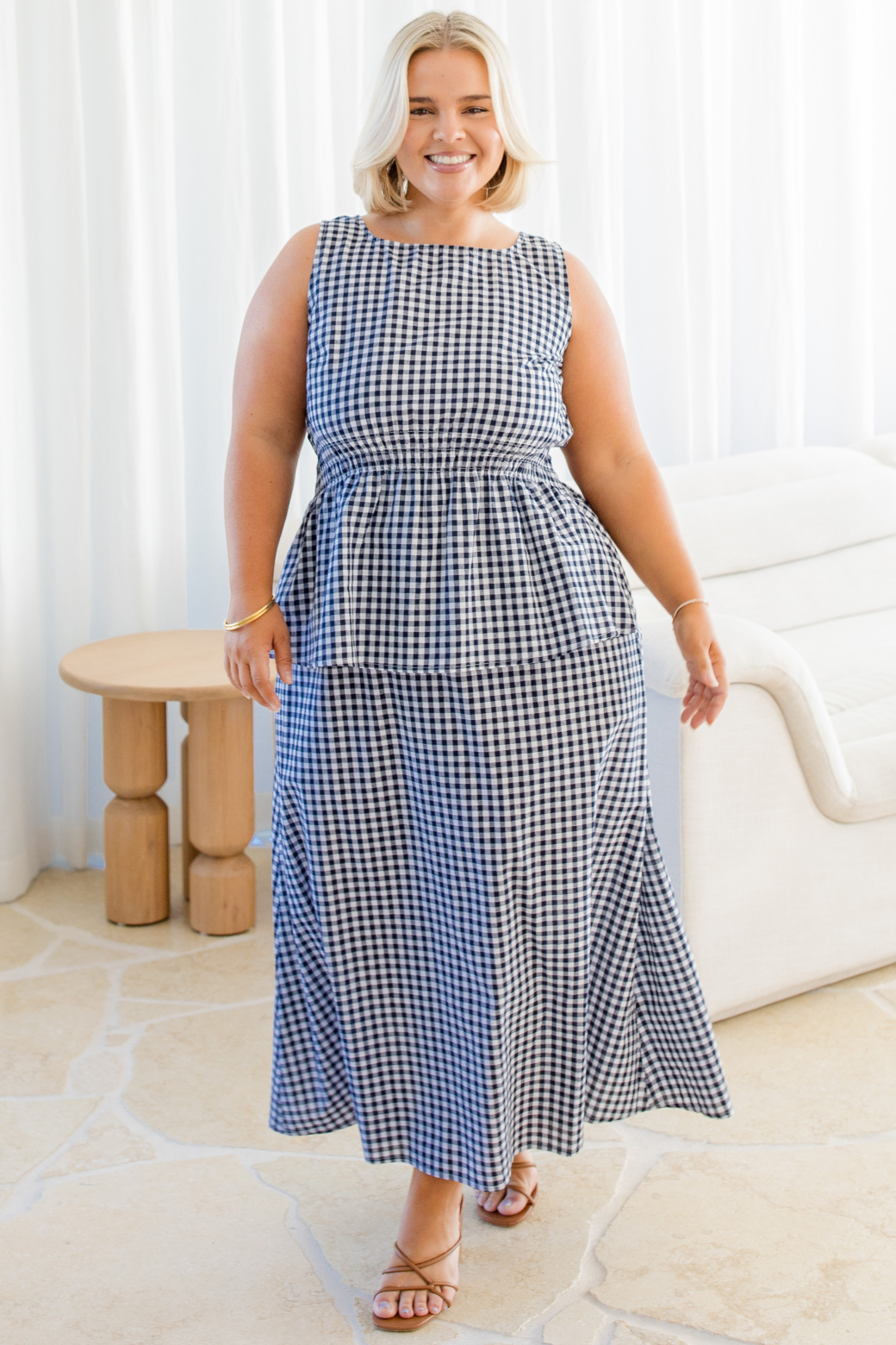 Morrisey Midi Skirt Navy Gingham