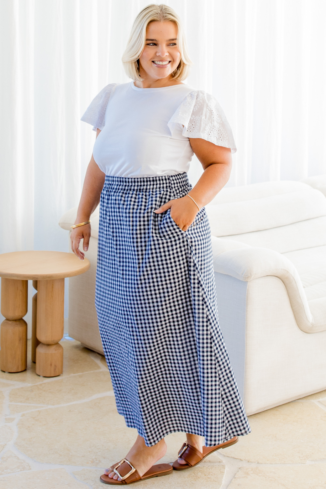 Morrisey Midi Skirt Navy Gingham