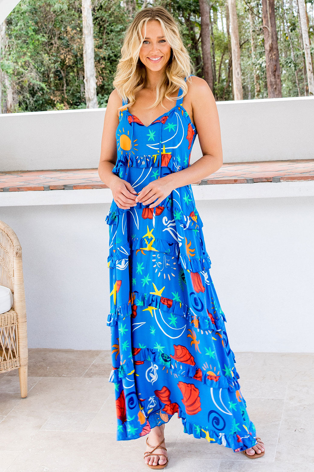 Mya Maxi Dress Seaside Print Blue