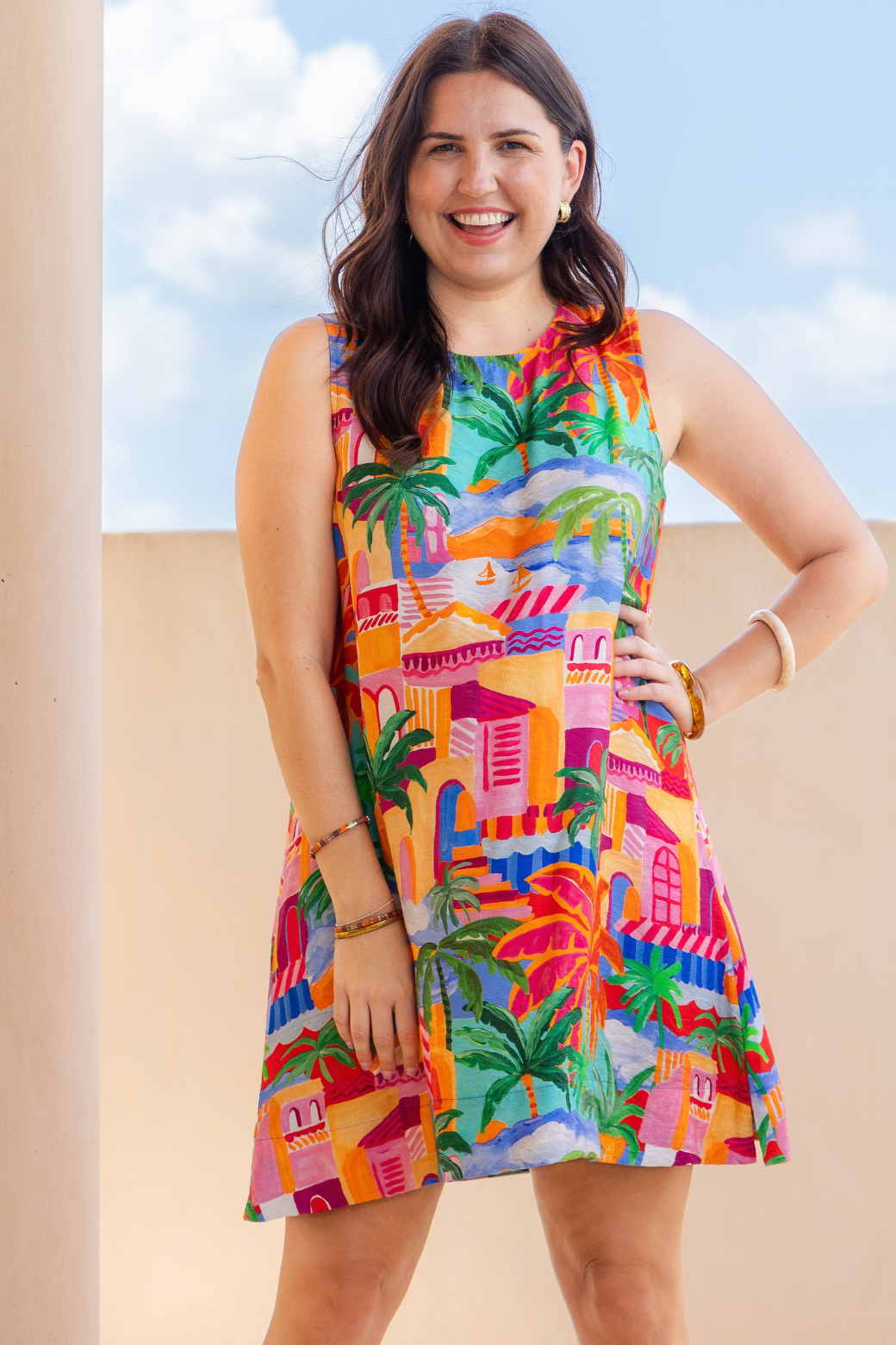 Nicole Shift Dress Palm Summer Print