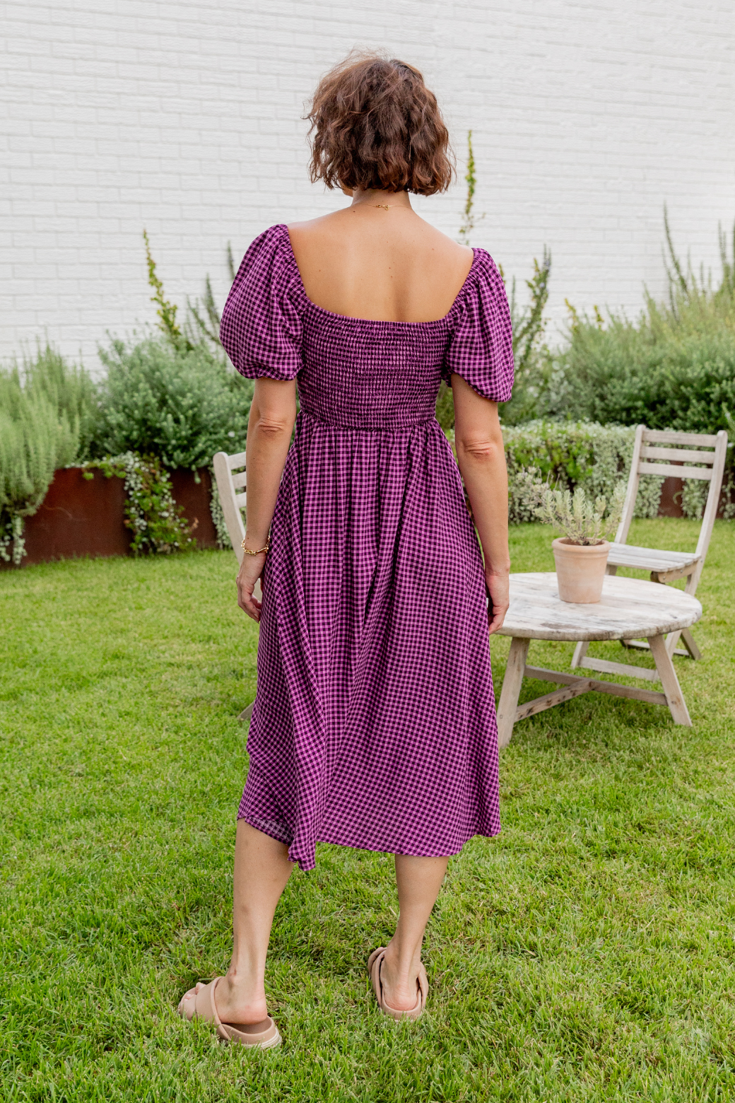Olivia Midi Dress Plum Gingham