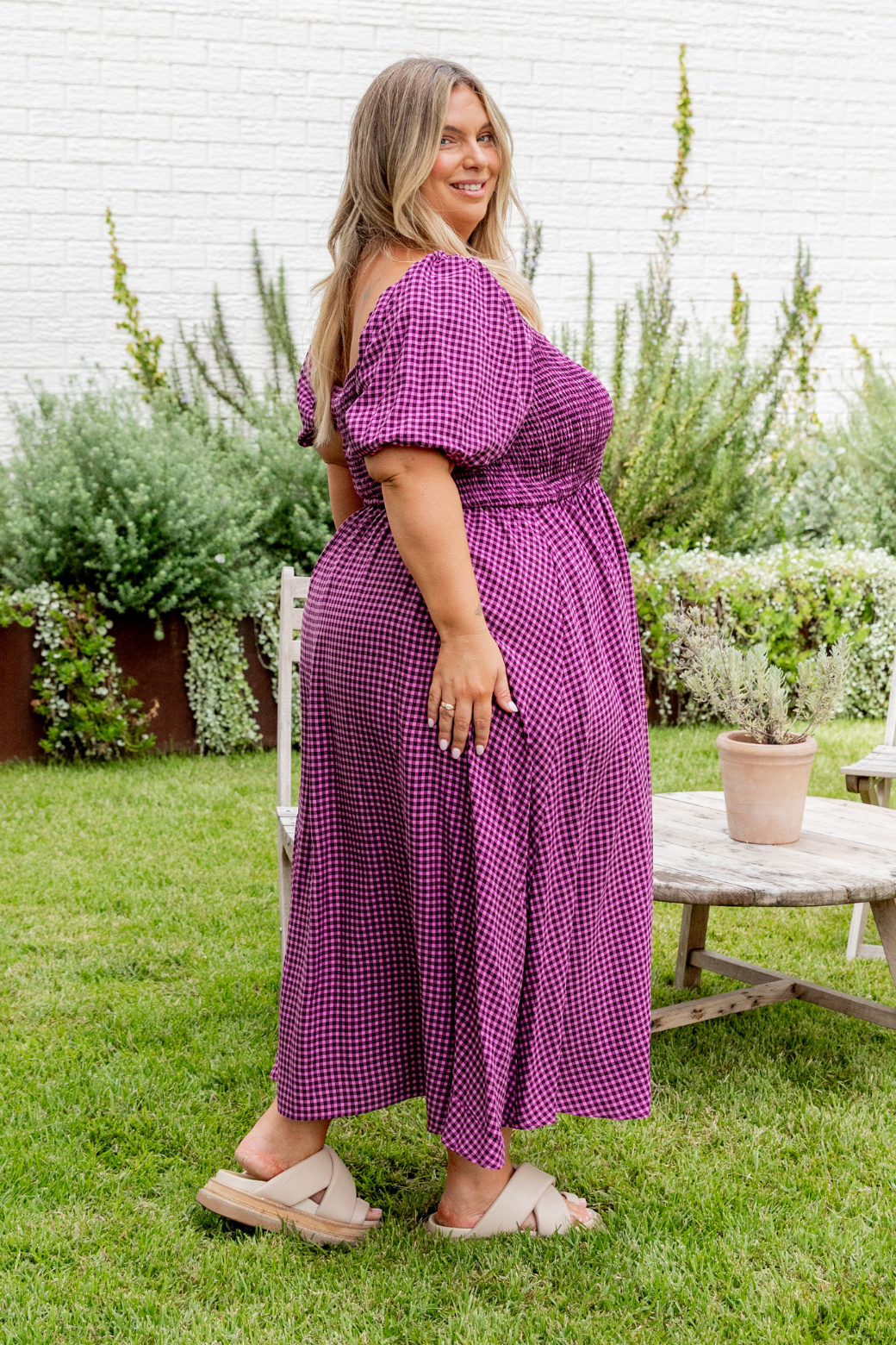 Olivia Midi Dress Plum Gingham