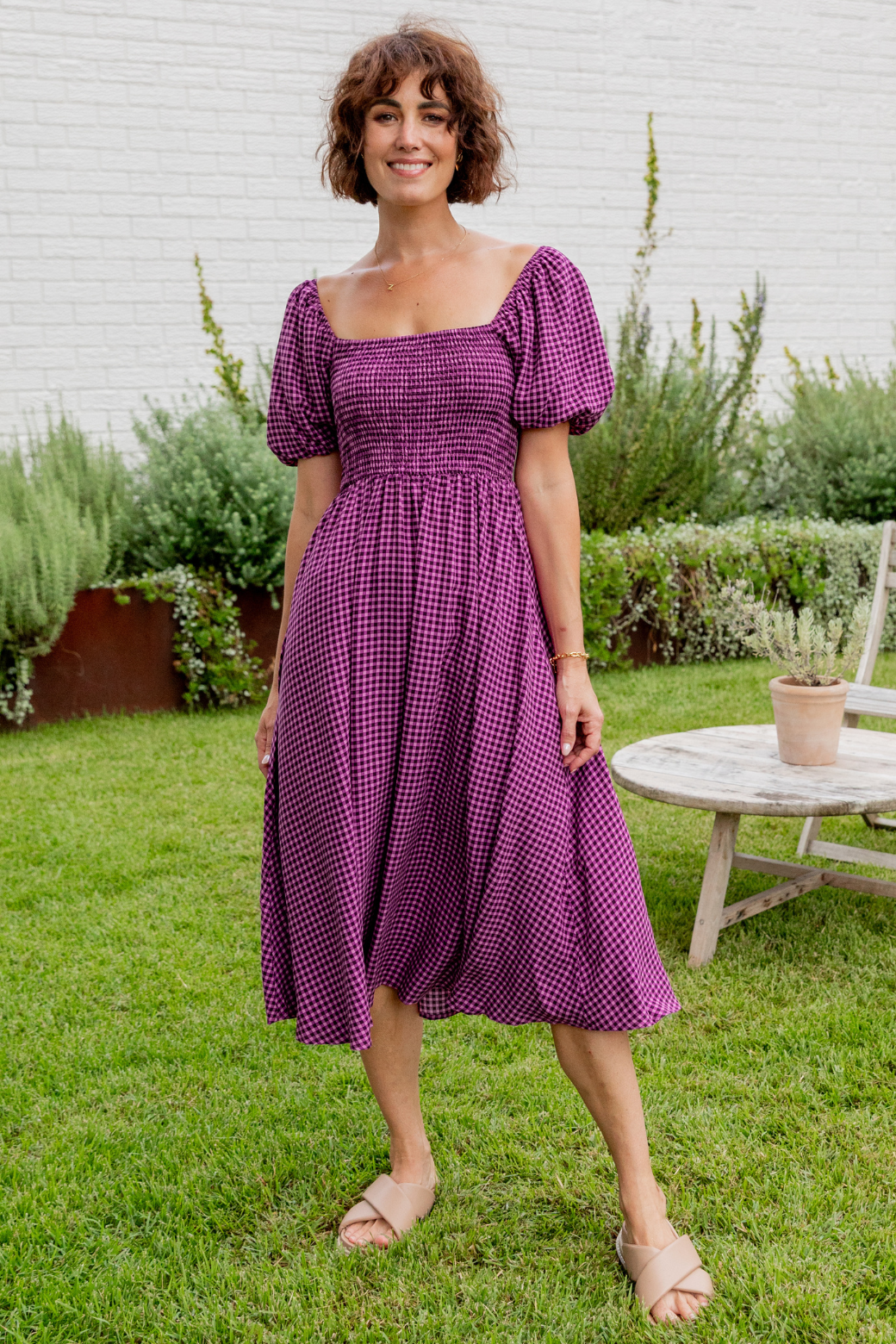 Olivia Midi Dress Plum Gingham