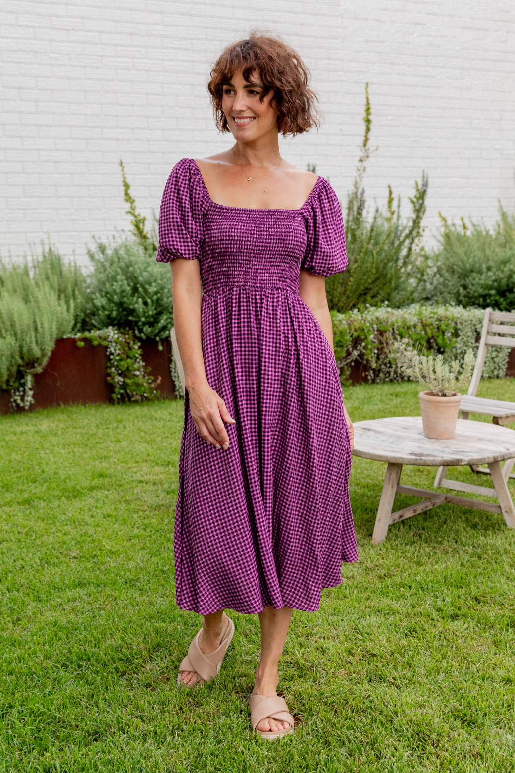 Olivia Midi Dress Plum Gingham