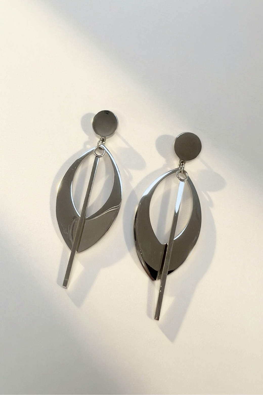Open Oval Bar Drop Earrings Silver