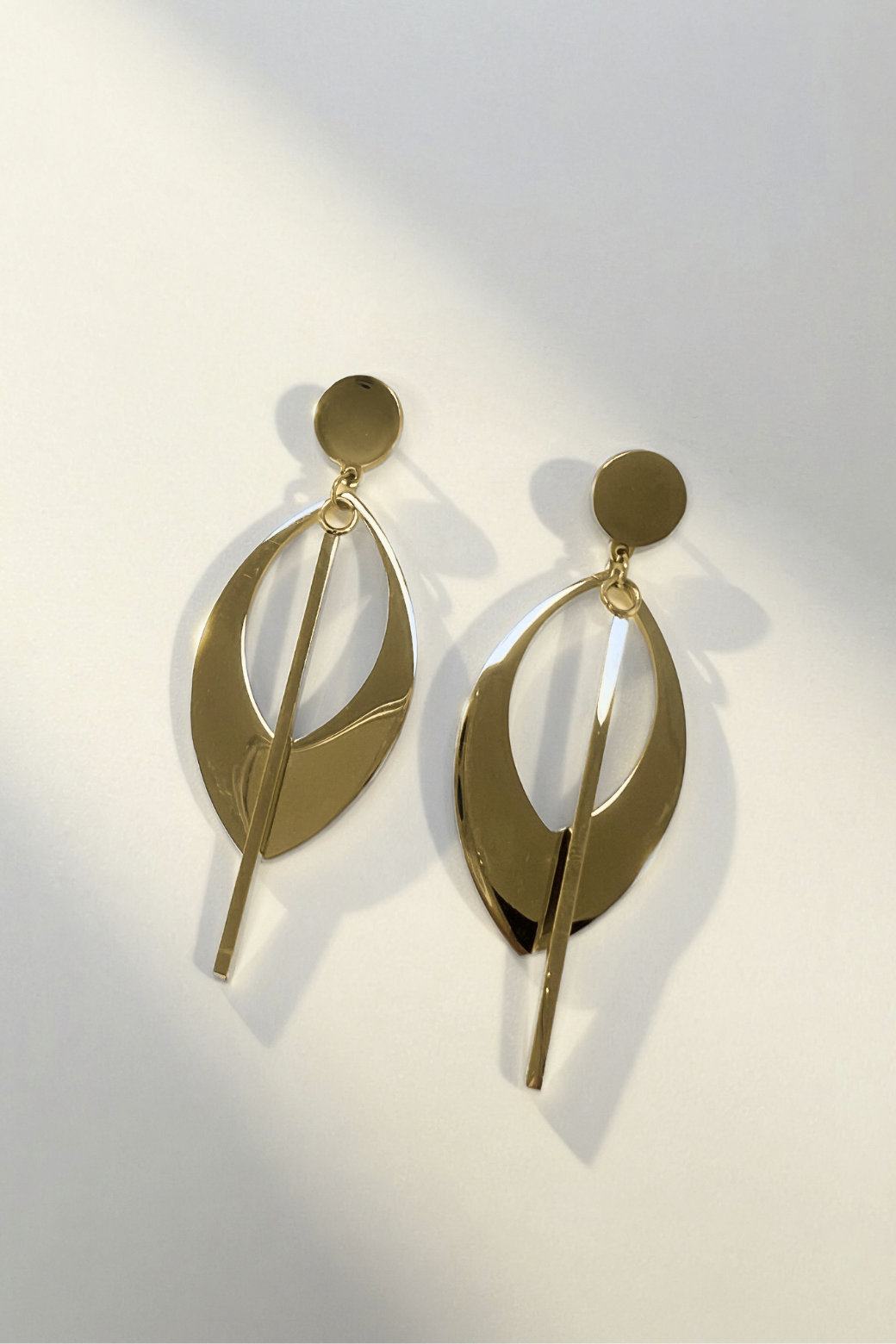 Open Oval Bar Drop Earrings Gold