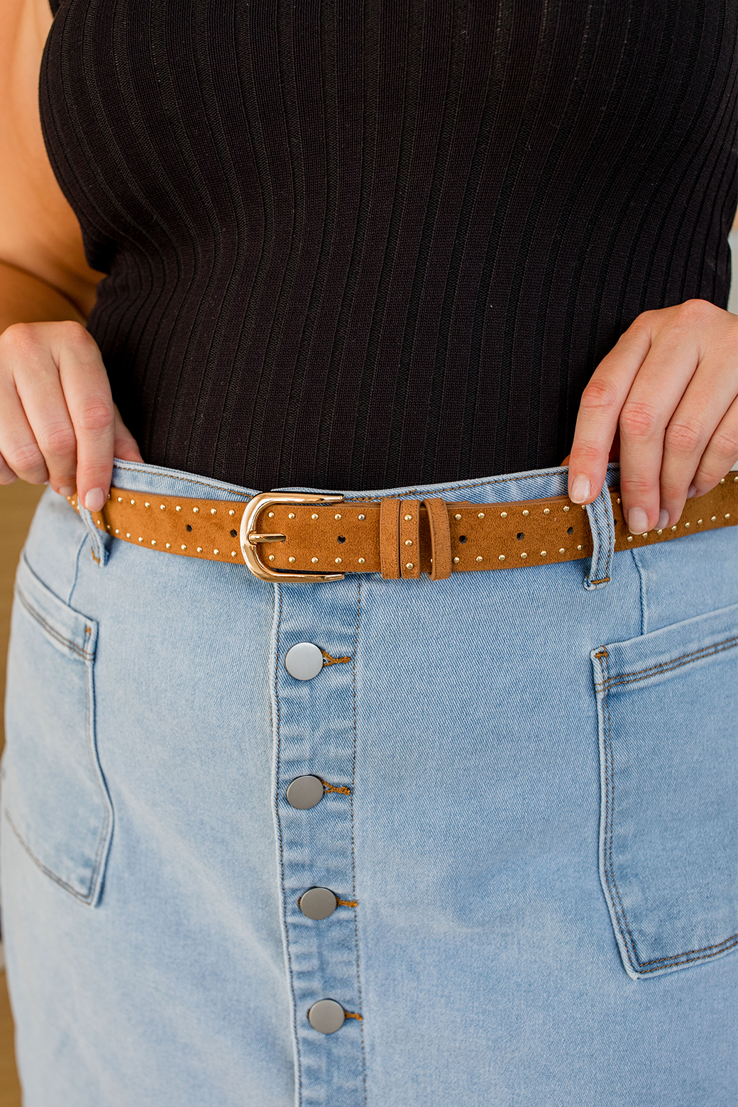 Final Sale | Rosette Stud Belt Tan