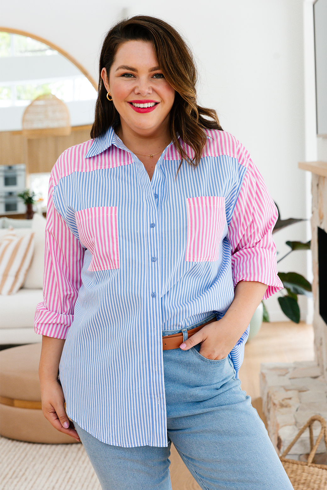 Perry Blouse Blue/Pink Stripe