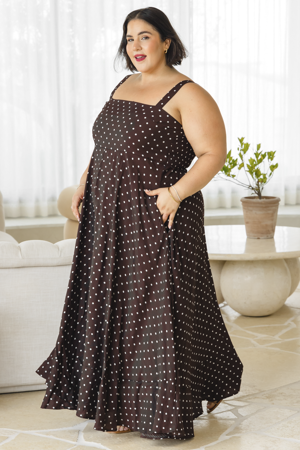 Primrose Maxi Dress Bitter Choc Mini Spot