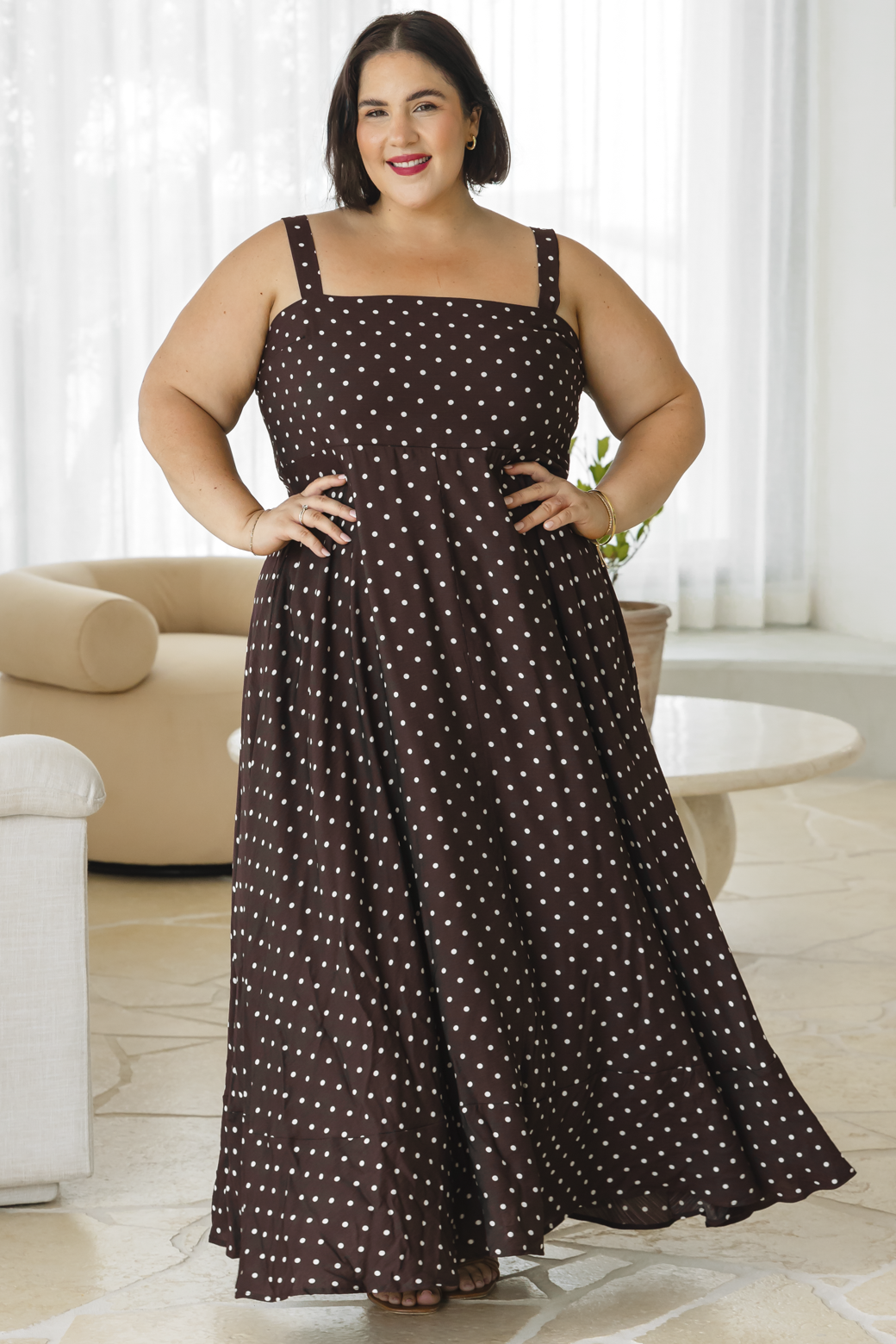 Primrose Maxi Dress Bitter Choc Mini Spot