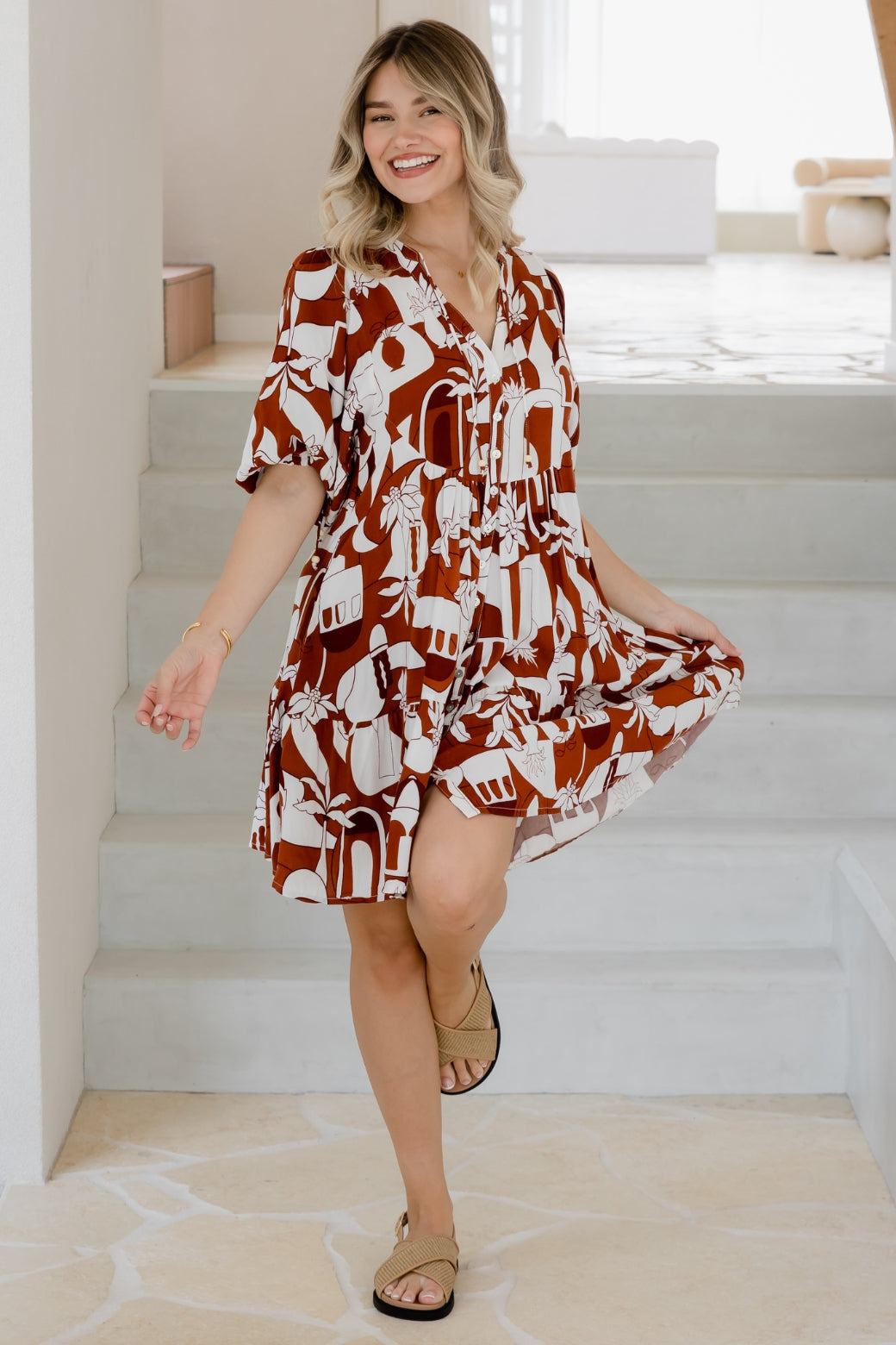 Final Sale | Paige Dress Thessa Print Rust