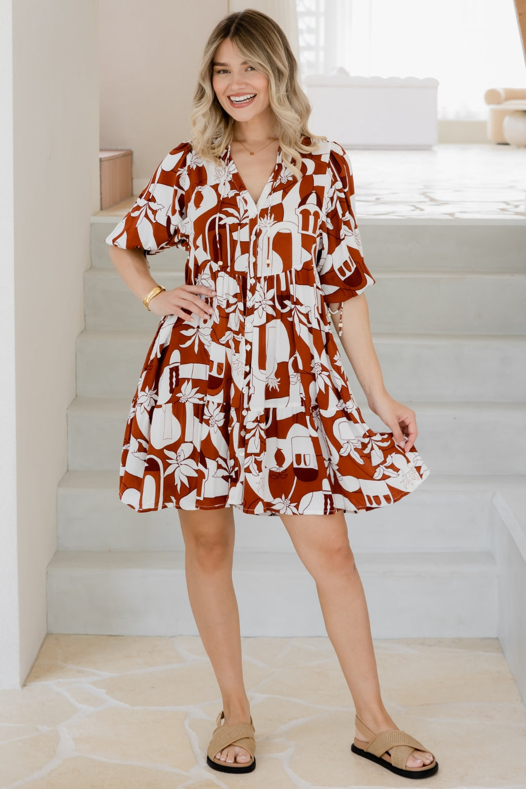 Final Sale | Paige Dress Thessa Print Rust