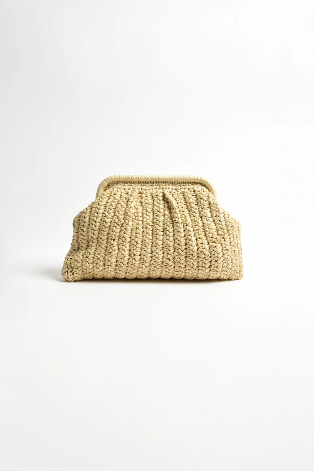 Paper Weave Gathered Clutch Natural