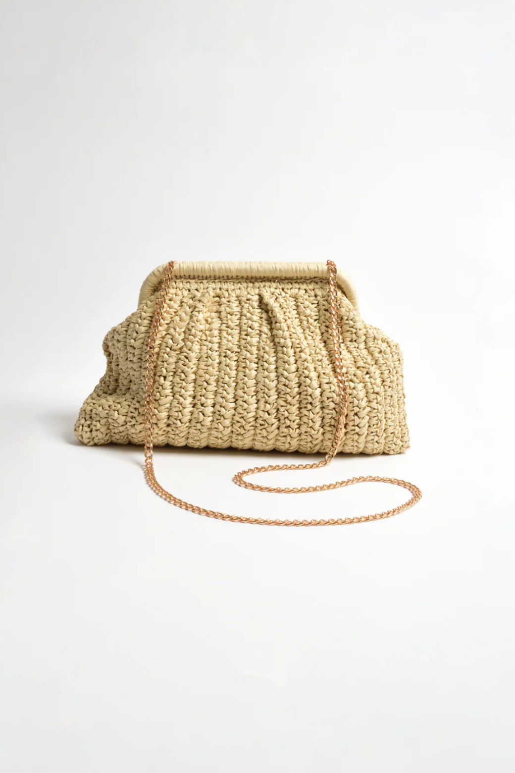 Paper Weave Gathered Clutch Natural