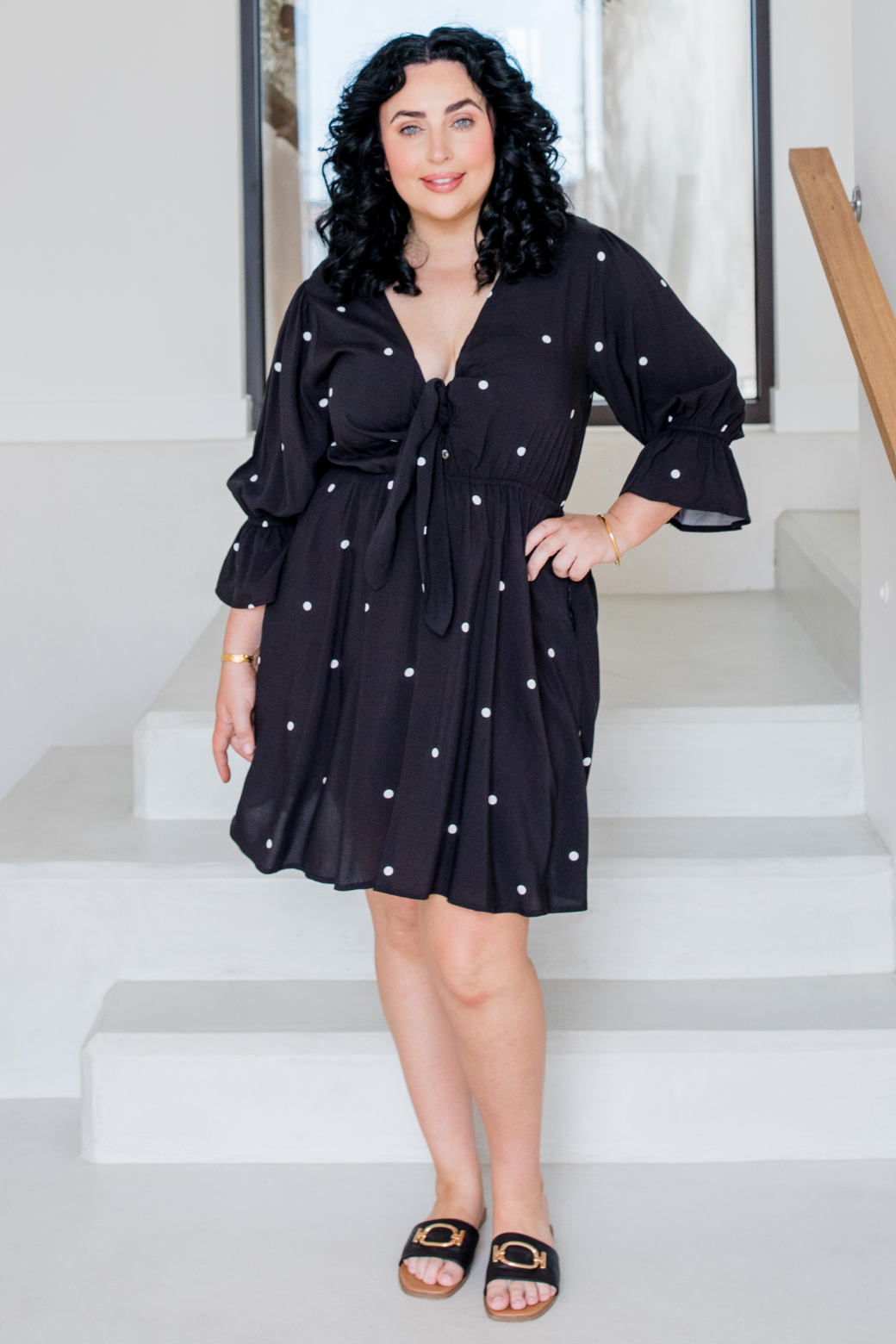 Paris Dress Black White Mini Spot - Orange Sherbet Boutique