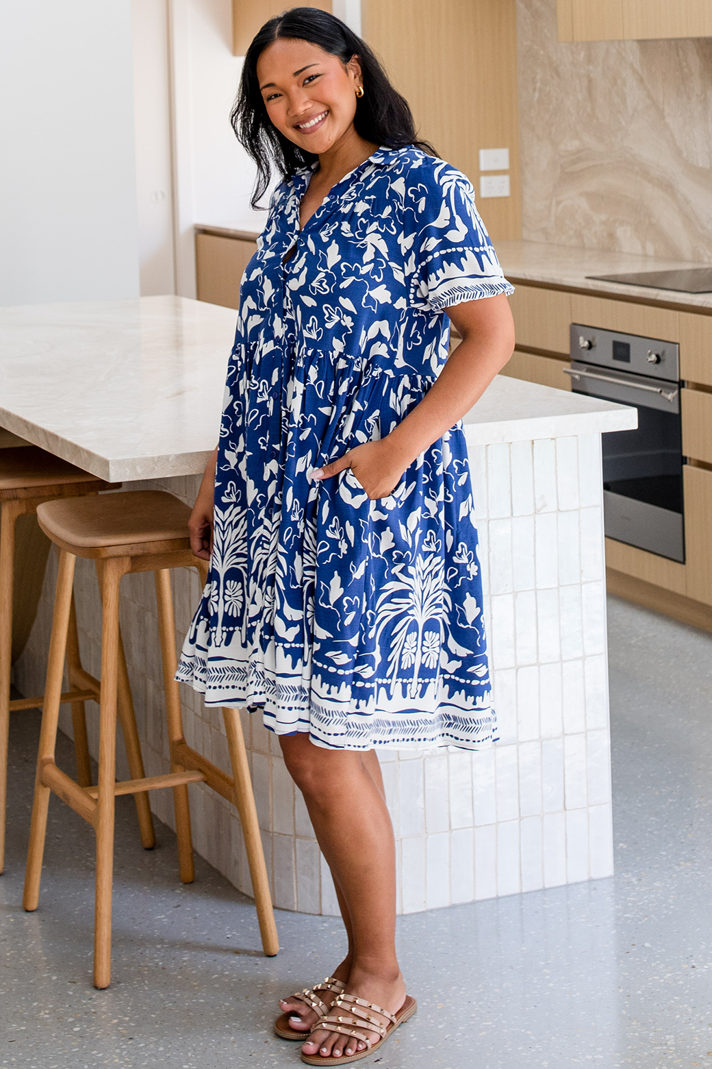 Final Sale | Patterson Dress Mahalo Print Navy White