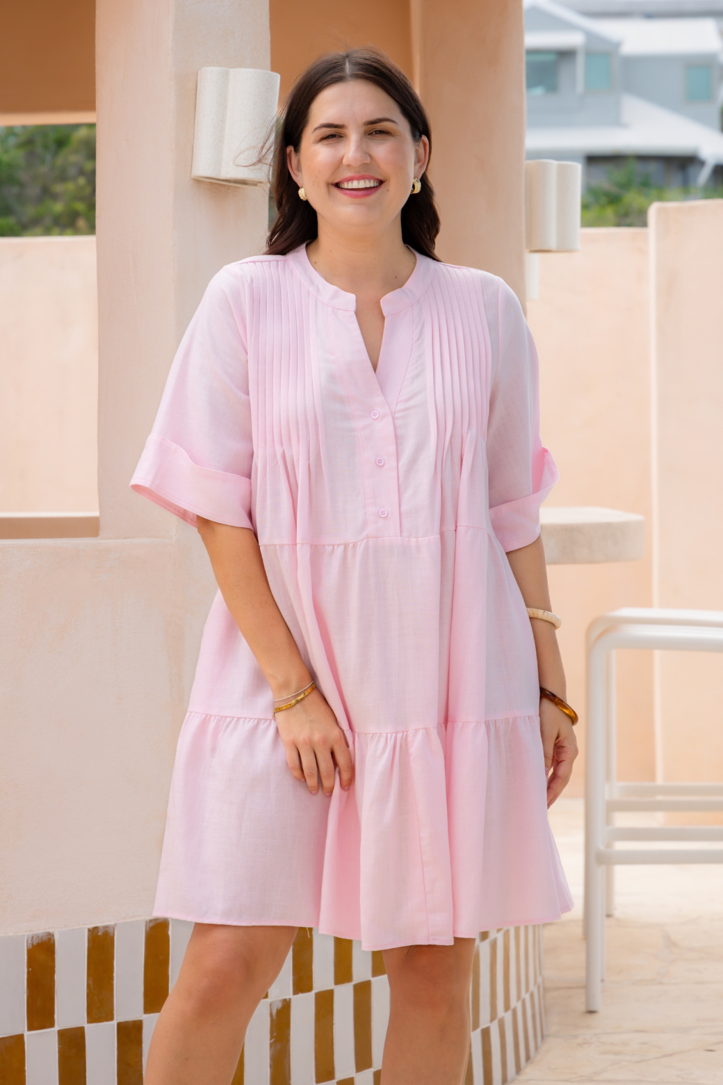 Payton Pleat Detail Dress Powder Pink