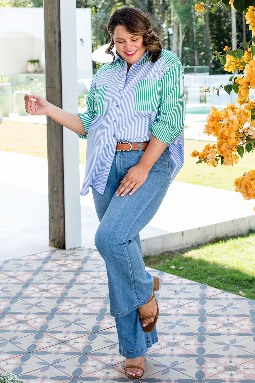 Final Sale | Perry Blouse Blue/Green Stripe