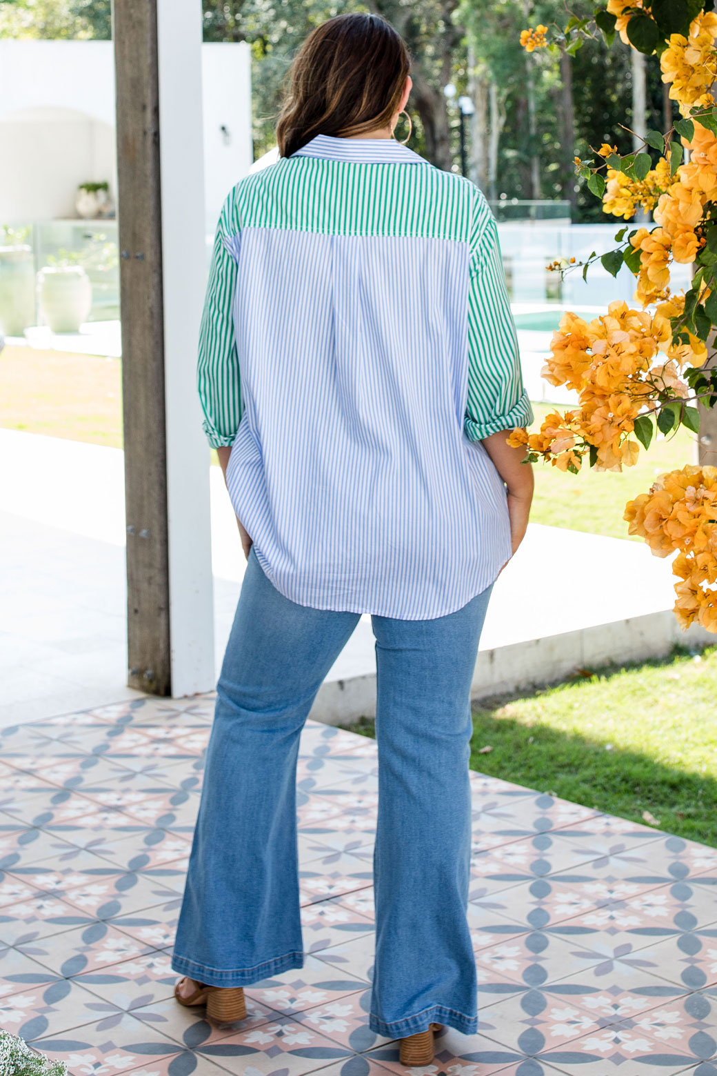Final Sale | Perry Blouse Blue/Green Stripe