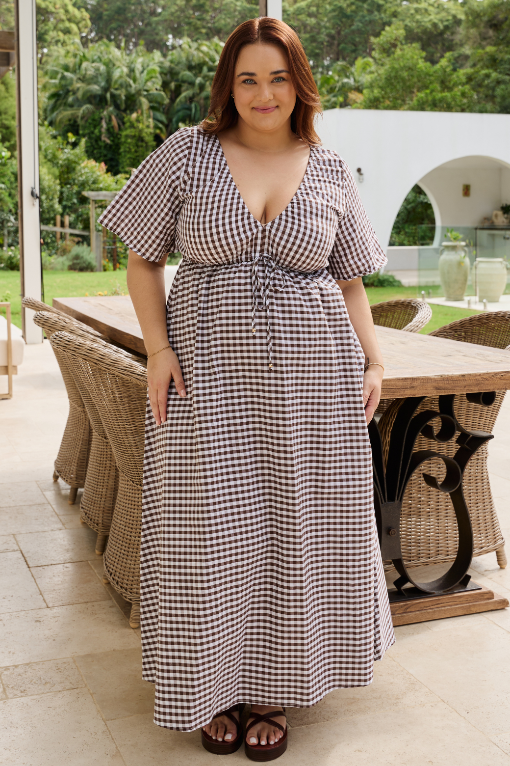 Peta Maxi Dress Choc Gingham