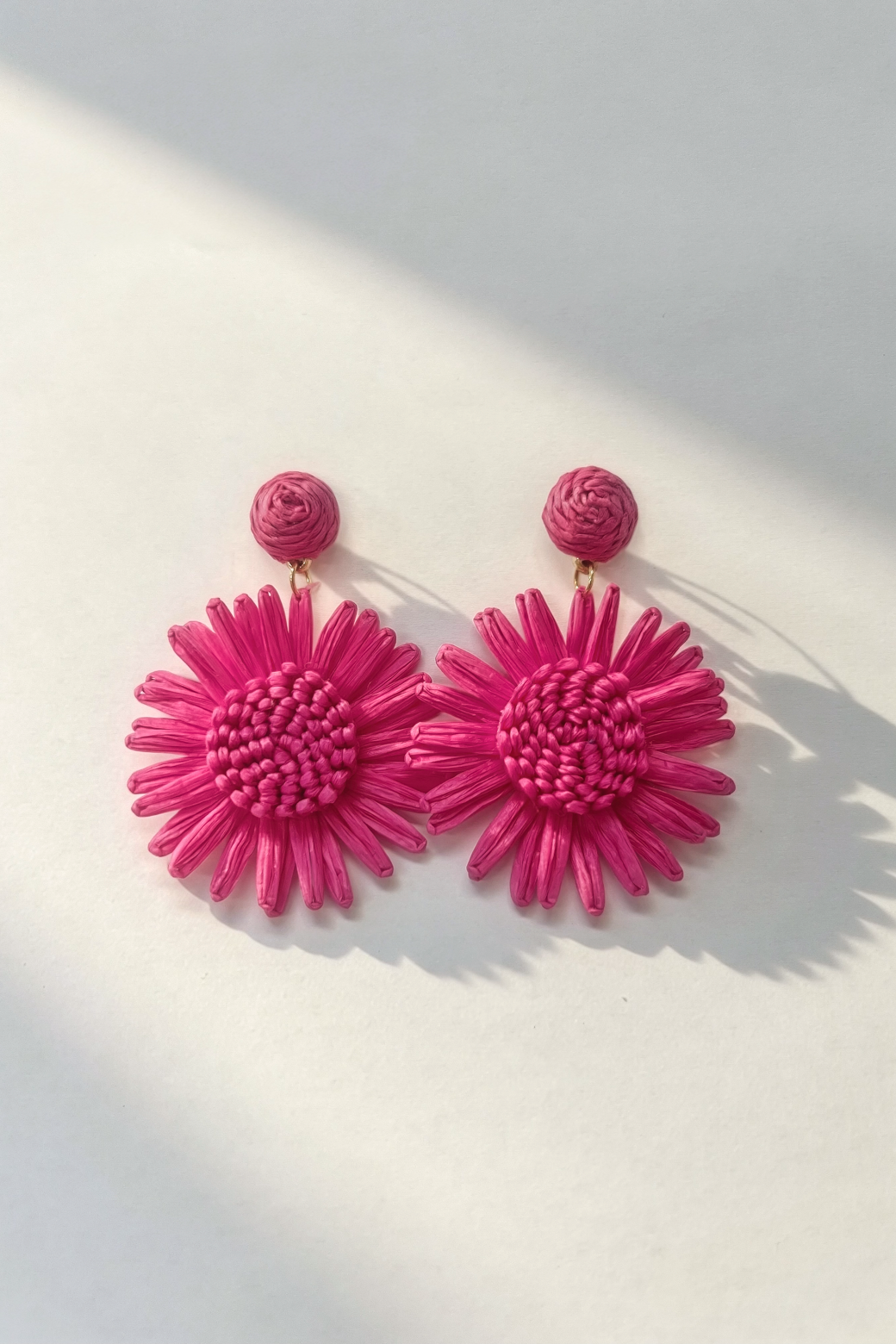 Pink Rattan Flower Drop Earrings