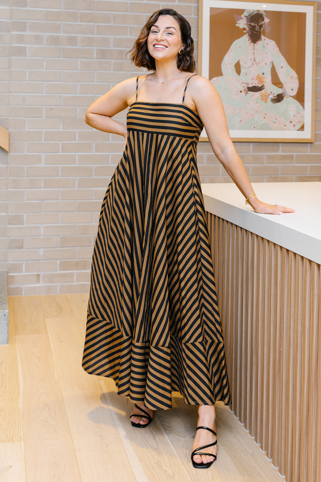 Portafino Maxi Dress Black Tan Stripe