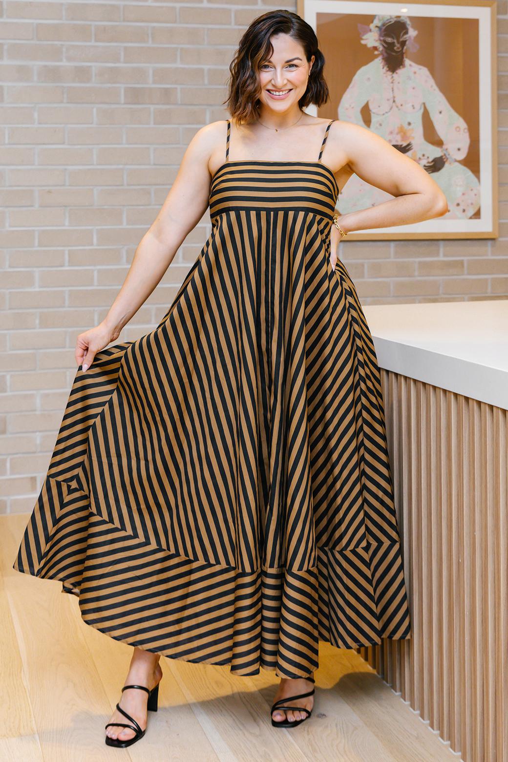 Portafino Maxi Dress Black Tan Stripe