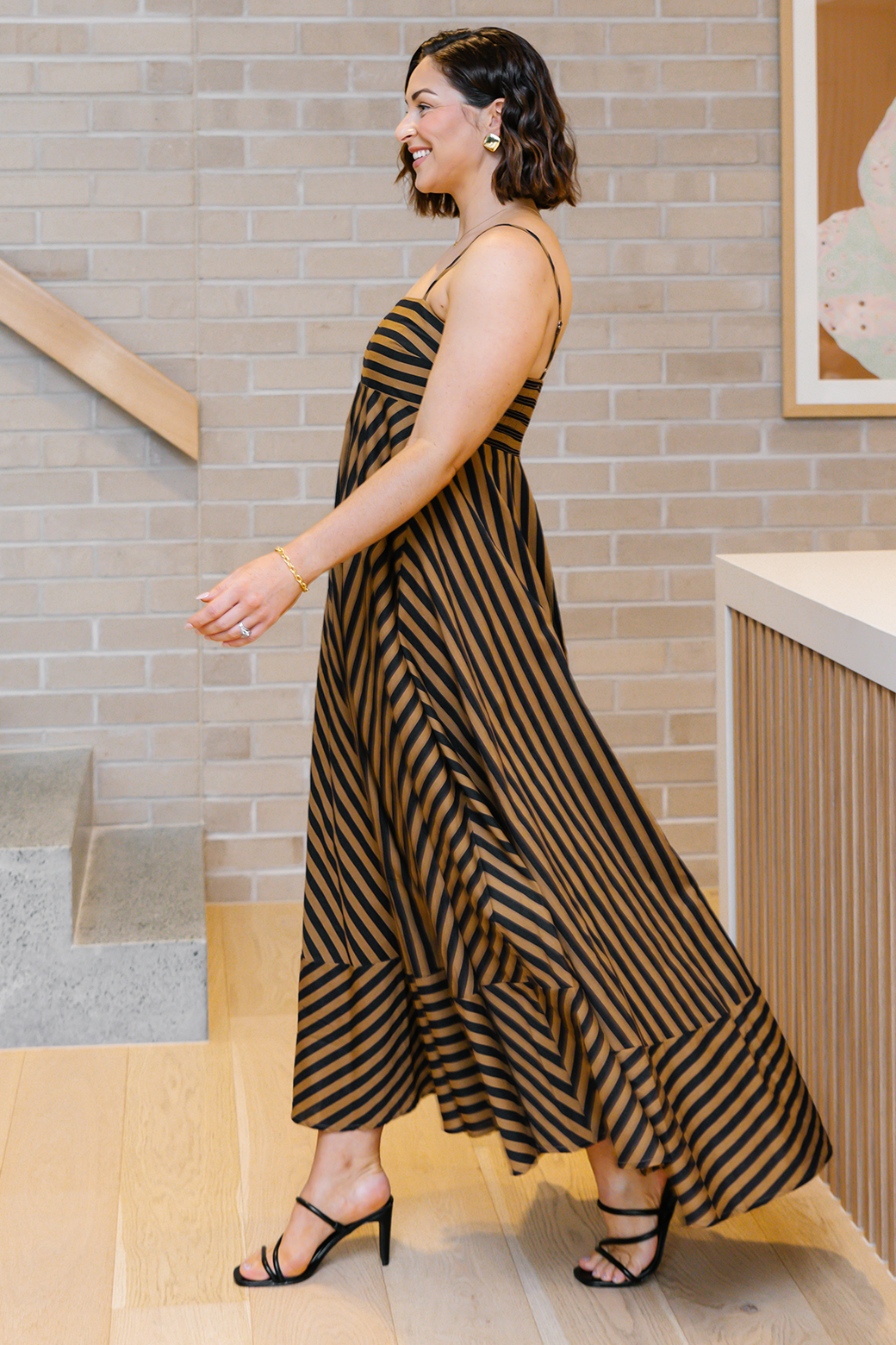 Portafino Maxi Dress Black Tan Stripe
