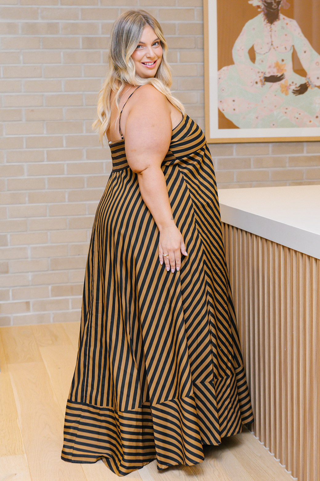 Portafino Maxi Dress Black Tan Stripe